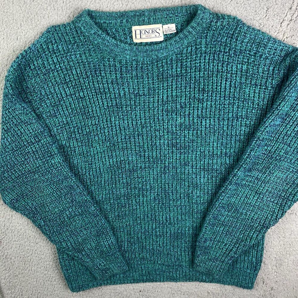 Vintage 90s Honors Fisherman Crewneck Sweater Blue Sweatshirt Chunky Knit Mens L